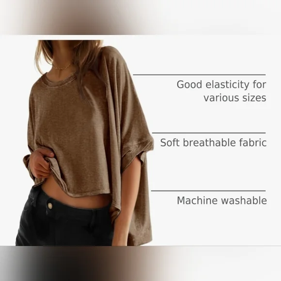 Brown  Oversized Loose Fit Women's Tee - Picture 4 of 5